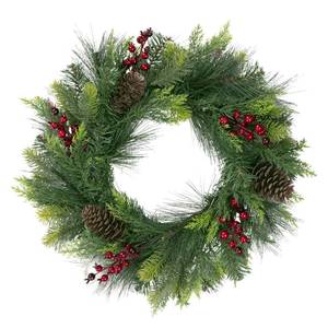 lot 62763 image: SHACOS Artificial Christmas Wreath 18 Winter Wreaths Red Berries Pine Cones Spruce Cedar Christmas Wreaths Xmas Decoration for Front Door Window Party Holiday Wreath, Green