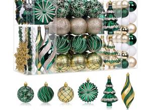 lot 62766 image: Decor by Hannahs 120Pcs Christmas Ball Ornaments Set Green Gold Shatterproof