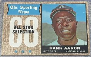 lot 112 image: 1968 Topps Baseball Card #370 - Hank Aaron Sporting News All-Star Selection