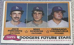 lot 150 image: 1981 Topps Baseball Card #302 - Dodgers Future Stars Fernando Valenzuela