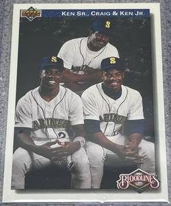 lot 197 image: 1992 Upper Deck Baseball Card #85 - Bloodlines Griffey Family Ken Sr., Craig & Ken Jr.