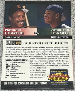 lot 203 image: 1994 Upper Deck Collectors Choice You Crash The Deck Barry Bonds vs Ken Griffey Jr Scratch-Off Card