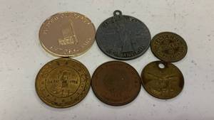 lot 13 image: Lot of 6 Commemorative Medals and Tokens National Bank Statue Liberty 100th Anniversary RC50