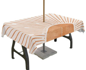 lot 256 image: Mid Century Outdoor Rectangle Tablecloth, Boho Orange Sun Aesthetic Striped Decorative Table with Umbrella Hole 60x84 Garden Patio Table Cloth for Wedding Party Decor Retro Beige DP60