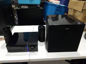 lot 1827 image: JVC Home Theater System with Receiver Subwoofer and Speakers