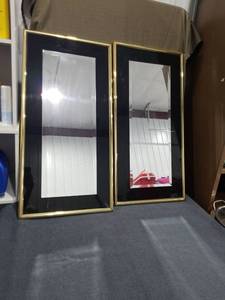 lot 1831 image: Two-Panel Mirror Set with Gold Tone Frame and Black Mat