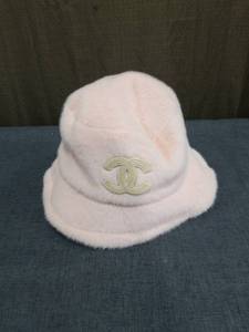 lot 1850 image: Pink Fuzzy Bucket Hat with Embroidered CC Logo