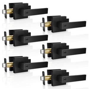 lot 1861 image: Onateel Privacy Door Lever, 6 Pack Matte Black Door Handle, Keyless Interior Door Knob with Lock for Bedroom Bathroom, Heavy Duty Square Door Lock, Reversible for Left Right Handled Doors