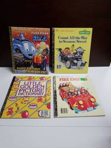 lot 2565 image: Little Golden Book Lot 4 Books John Cena Elbow Grease Sesame Street Fire Engines