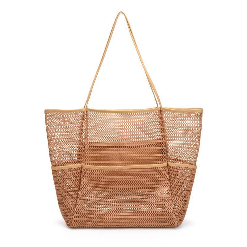 lot 18472 image: Tainehs Beach Mesh Tote Bag for Women, Large Travel & Pool Bag, Lightweight Vacation Cruise Tote (Arrives Inside Out Flip to Use) - Retail $10
