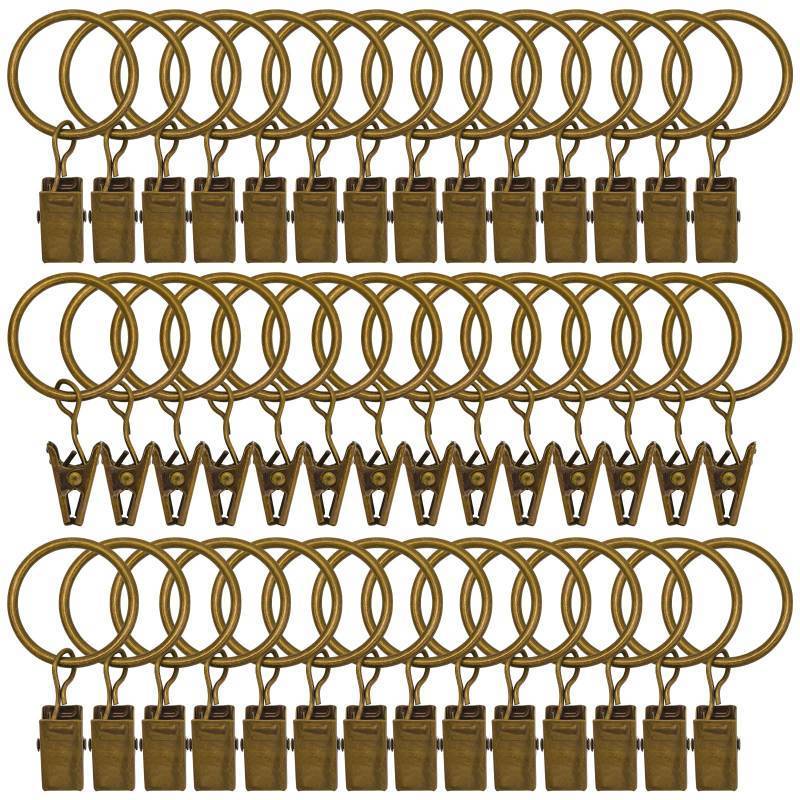 lot 18604 image: Curtain Rings with Clips 1.26 Interior Diameter,Metal Drapery Ring with Clips Compatible with up to 1 inch Drapery Rod,Strong Vintage Decorative Rustproof Drapery Ring with Hooks(Bronze) - Retail $9