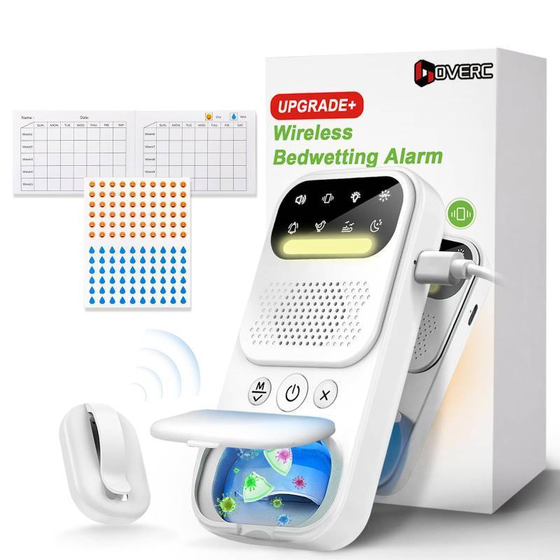 lot 18628 image: Bedwetting Alarm for Boys, Girls and Older Kids, Wireless Sensor Bed Wetting Alarm with UV Mode, SoundVibration, Night Light - Kids Pee for Bedwetting Solutions, Nighttime bedwetting Training (Red) - Retail $38