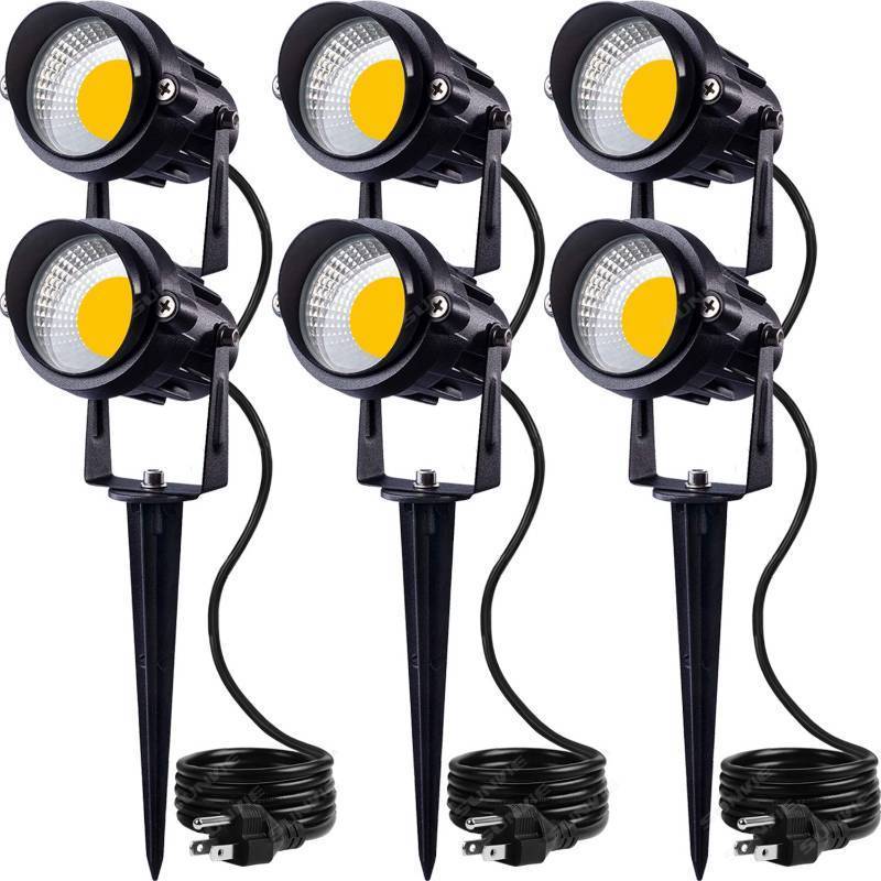 lot 26096 image: SUNVIE LED Outdoor Spotlight 12W Landscape Lighting 120V AC Waterproof Landscape Lights Spot Lights for Yard with Spiked Stake Warm White Flag Light Garden Decorative Lamp with US 3-Plug in (6 Pack) - Retail $60
