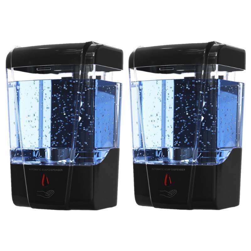 lot 26129 image: Automatic Soap Dispenser Wall Mount (2-Pack, Black), Touchless Hand SanitizerCommercial Hand Soap Dispenser for Bathroom, 20 oz (600ml) Battery Operated Unit with Infrared Sensor - by EnBath - Retail $35