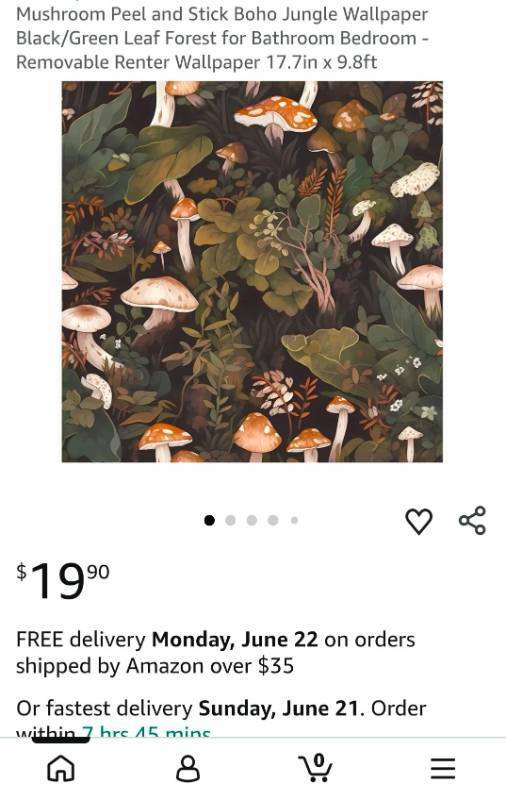 lot 18728 image: Mushroom Boho Jungle Peel and Stick Wallpaper - Retail $19