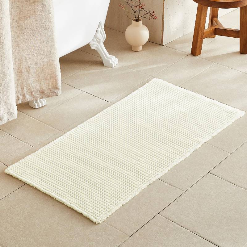 lot 19831 image: TYUU Cream White Bathroom Rugs, Waffle Bath Mat Non Slip Washable Super Absorbent Quick Dry Boho Farmhouse Bathroom Decor, 48x24 Cream White - Retail $37