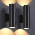 DAKAFUL Outdoor Wall Lights 2 Packs, Integrated LED Cylinder Up Down 12W 2700K Modern Aluminum Light, Waterproof Exterior Light for Porch Patio Door, Matte Black - Retail: $60