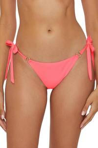 lot 4345 image: BECCA Womens Standard Modern Edge Tie Side Bikini Bottom, Cheeky Coverage, Swimwear Separates, Coral Reef Large  - Retail $68
