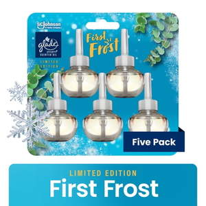 lot 4378 image: Glade PlugIns Scented Oil Air Freshener Refills  First Frost  3.35FO  5 Refills - Retail $20