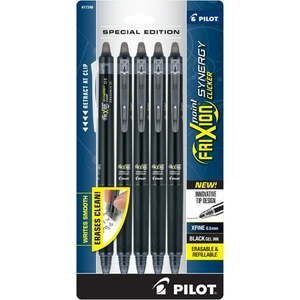 lot 4392 image: Pilot FriXion Synergy Clicker Erasable Gel Pens  Extra Fine Point  Black Ink  5 Count - Retail $20