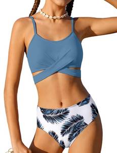 lot 4395 image: Dearnow Girls Swimsuit Size 15-16 Swimsuits for Teen Criss Cross Girls Bathing Suits Blue Palm Print Bikini Set Kids Girls Two Piece Swimwear - Retail $17