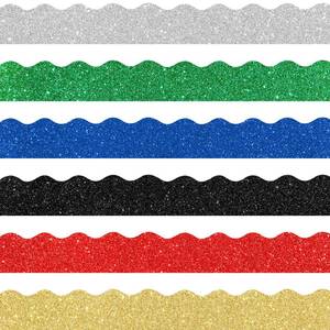 lot 4410 image: Containlol 118 Ft Glitter Bulletin Board Borders, 120 Sheets Scalloped Classroom Border Trim for School Decor, St. Patricks Day, Back to School &amp Seasonal Displays(Colorful) - Retail $15