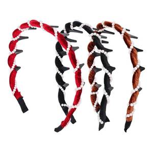 lot 4436 image: Fukaisu 3 Pcs Vintage High Cranium Pearl Hairbands, 2025 New Elegant Artificial Pearl Beaded Headbands with Comb Teeth Non-Slip Head Hair Band for Women & Girls Hair Accessories (Brown, Black, Red) - Retail $5