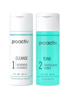 lot 4484 image: Proactiv 2 Step Acne Treatment - Benzoyl Peroxide Face Wash, Repairing Acne Spot Treatment for Face and Body, Exfoliating Toner - 30 Day Complete Acne Skin Care Kit - Retail $27