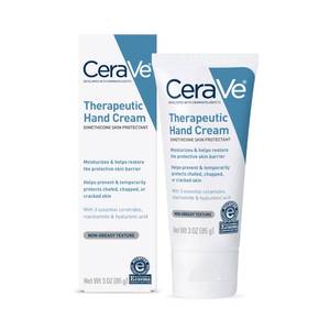lot 4526 image: CeraVe Therapeutic Hand Cream for Dry Cracked Hands With Hyaluronic Acid and Niacinamide, Fragrance Free 3 Ounce - Retail $11