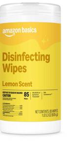 lot 4565 image: Amazon Basics Disinfecting Wipes, Lemon & Fresh Scent, Sanitizes, Cleans, Disinfects & Deodorizes, 85 Count  - Retail $11