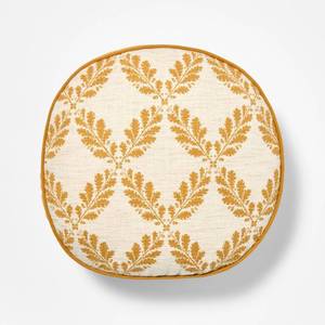 lot 4574 image: Golden Yellow and Cream Leaf Pattern Round Pillow - 16 - Threshold designed with Studio McGee - Retail $25