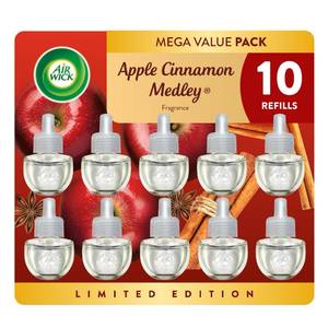 lot 4582 image: Air Wick Plug-In Scented Oil Refills, 10 Count, Apple Cinnamon Medley (Fall), Air Freshener, Essential Oils, Eco Friendly - Retail $18