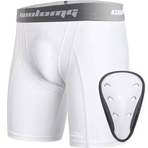 lot 4585 image: COOLOMG Youth Boys Athletic Cup Underwear Football Baseball Compression Shorts with Protective Cup MMA Lacrosse Field Hockey White S - Retail $20