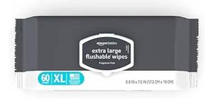 lot 4606 image: Amazon Basics Extra Large Flushable Wipes, Fragrance Free, pH Balanced, with Vitamin E & Aloe, 60 Count
