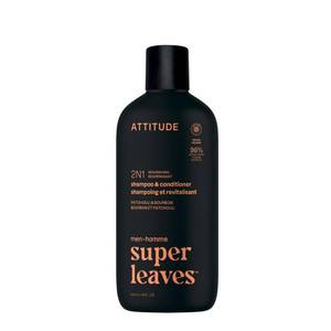 lot 4645 image: ATTITUDE Mens Shampoo and Conditioner 2-in-1, Nourishing For Dry Hair and Scalp, With Panthenol and Ginseng, 97% Natural Origin Ingredients, EWG Verified, Patchouli & Bourbon, 14 Fl Oz - Retail $15