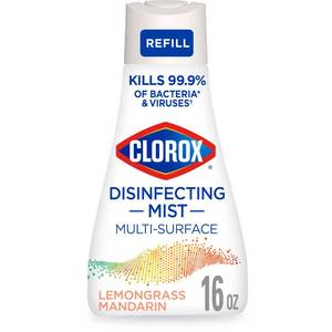 lot 4683 image: Clorox Disinfecting Mist Refill, Multi-Surface Disinfectant, Household Essentials, Lemongrass Mandarin, 16 Fluid Ounces - Retail $7