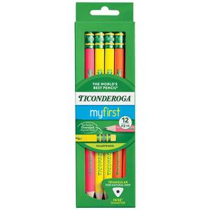 lot 4684 image: Ticonderoga My First Tri-Write Wood-Cased Pencils, Pre-Sharpened, 2 HB, With Erasers, Neon Colors, 12 Count - Retail $10