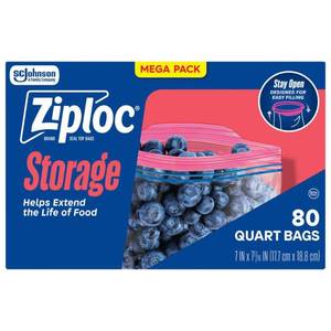 lot 4689 image: Ziploc Storage Quart Bags with Grip n Seal Technology - 80ct