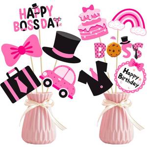 lot 4781 image: 20pcs Boss Girl Party Centerpiece Sticks Happy Boss Day Centerpieces for Table Boss Baby Shower Decorations for Girls Baby Girl Boss Birthday Party Decorations - Retail $7