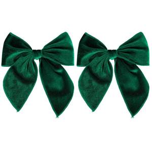 lot 5224 image: 5 Christmas Velvet Hair Bows Dark Green Ribbon Fable Bow Alligator Clips Toddler Teen Baby Girls Kids Big Velvet Sailor Bow Cheer Barrettes Headband Dress Decor Accessory Xmas Gift - Retail $9