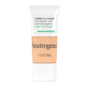 lot 5247 image: Neutrogena Clear Coverage Flawless Matte CC Cream, Full-Coverage Color Correcting Cream Face Makeup with Niacinamide (b3), Hypoallergenic, Oil Free & Fragrance Free, Porcelain, 1 oz - Retail $14