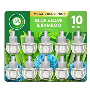 lot 5258 image: Air Wick Plug-In Scented Oil Refills, 10 Count, Fresh Linen, Blue Agave and Bamboo, Air Freshener, Essential Oils, Eco Friendly - Retail $22