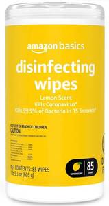 lot 5279 image: Amazon Basics Disinfecting Wipes Lemon Scent 85 Count 605g&nbsp