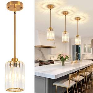 lot 5311 image: 3 Pack Brushed Gold Pendant Lights Kitchen Island, Modern Crystal Pendant Lighting Over Island Kitchen Light Fixtures Hallway Ceiling Lights Adjustable Hanging Pendant Light for Bathroom Foyer - Retail $130