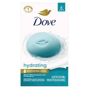 lot 5363 image: Dove Hydrating Beauty Bar Soap 6 Count, Glacial Water & Avocado Oil, 3.75 oz I Hydrating beauty bar with glacial water and avocado oil for refreshed, soft and healthy-looking skin - Retail $11