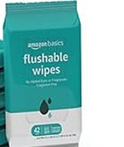 lot 5383 image: Amazon Basics Flushable Adult Toilet Wipes, Fragrance Free, 2 packs, 42 Wipes per Pack