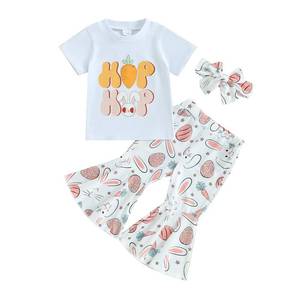 lot 5390 image: Kupretty Easter Outfits for Toddler Girls Clothes Bunny T-Shirt Tee Tops  Flare Pants  Headband Baby Bell-bottoms Set (A White, 18-24 Months) - Retail $11
