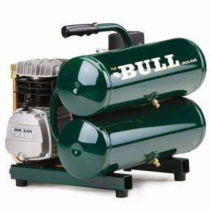 lot 3554 image: Rolair Intelligent Twin Stack 4.3 Gallon Durable Iron Cylindrical Air Compressor - Retail $439