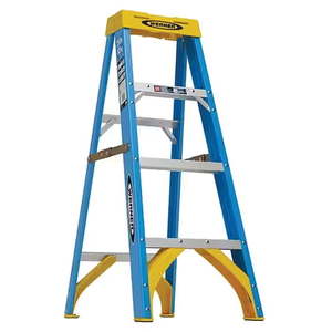 lot 3637 image: Werner 4 Ft Type I 250 Lb Fiberglass Step Ladder - Retail $99