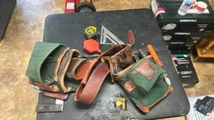 lot 3727 image: Hand Tools Lot with Tool Belt, Tape Measure, Scissors, Utility Knife and Chisels&nbsp